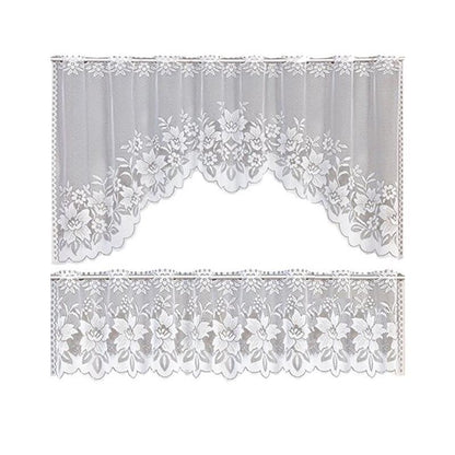 2Pcs/Set White Lace Kitchen Home Window Cafe Curtain W Scallope Edge 160Cm Wide