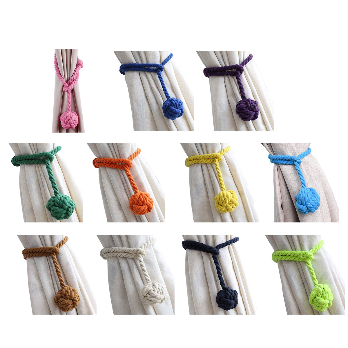 1pair Braided Cotton Curtain Tiebacks No Hole Curtain Holdbacks Hanging Balls - Beige