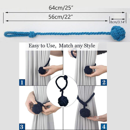 1pair Braided Cotton Curtain Tiebacks No Hole Curtain Holdbacks Hanging Balls - Beige