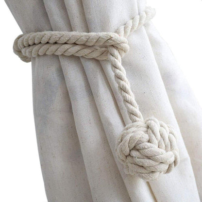 1pair Braided Cotton Curtain Tiebacks No Hole Curtain Holdbacks Hanging Balls - Beige