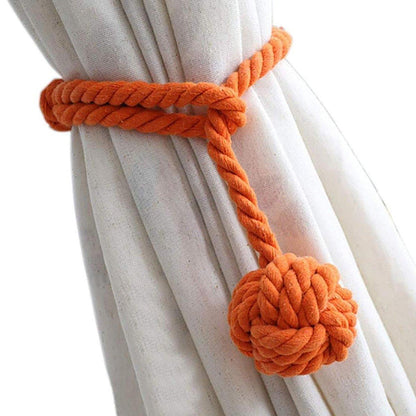 1pair Braided Cotton Curtain Tiebacks No Hole Curtain Holdbacks Hanging Balls - Pink