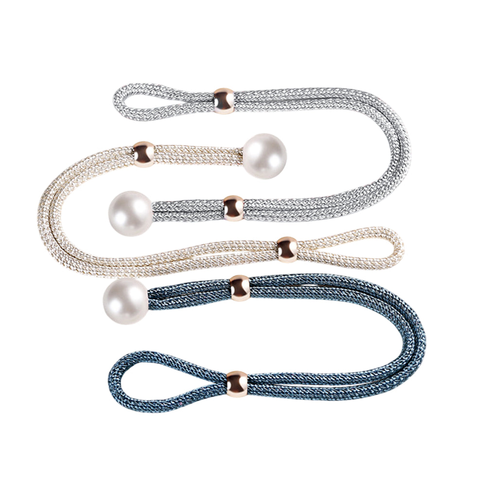 Curtain Tiebacks Pearl Strap Set 3 Pairs Decorative Buckle Holder Rings Hooks - Blue