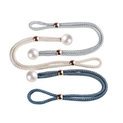 Curtain Tiebacks Pearl Strap Set 3 Pairs Decorative Buckle Holder Rings Hooks - Blue