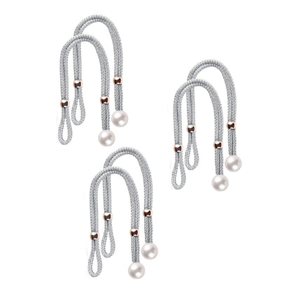 Curtain Tiebacks Pearl Strap Set 3 Pairs Decorative Buckle Holder Rings Hooks - Blue