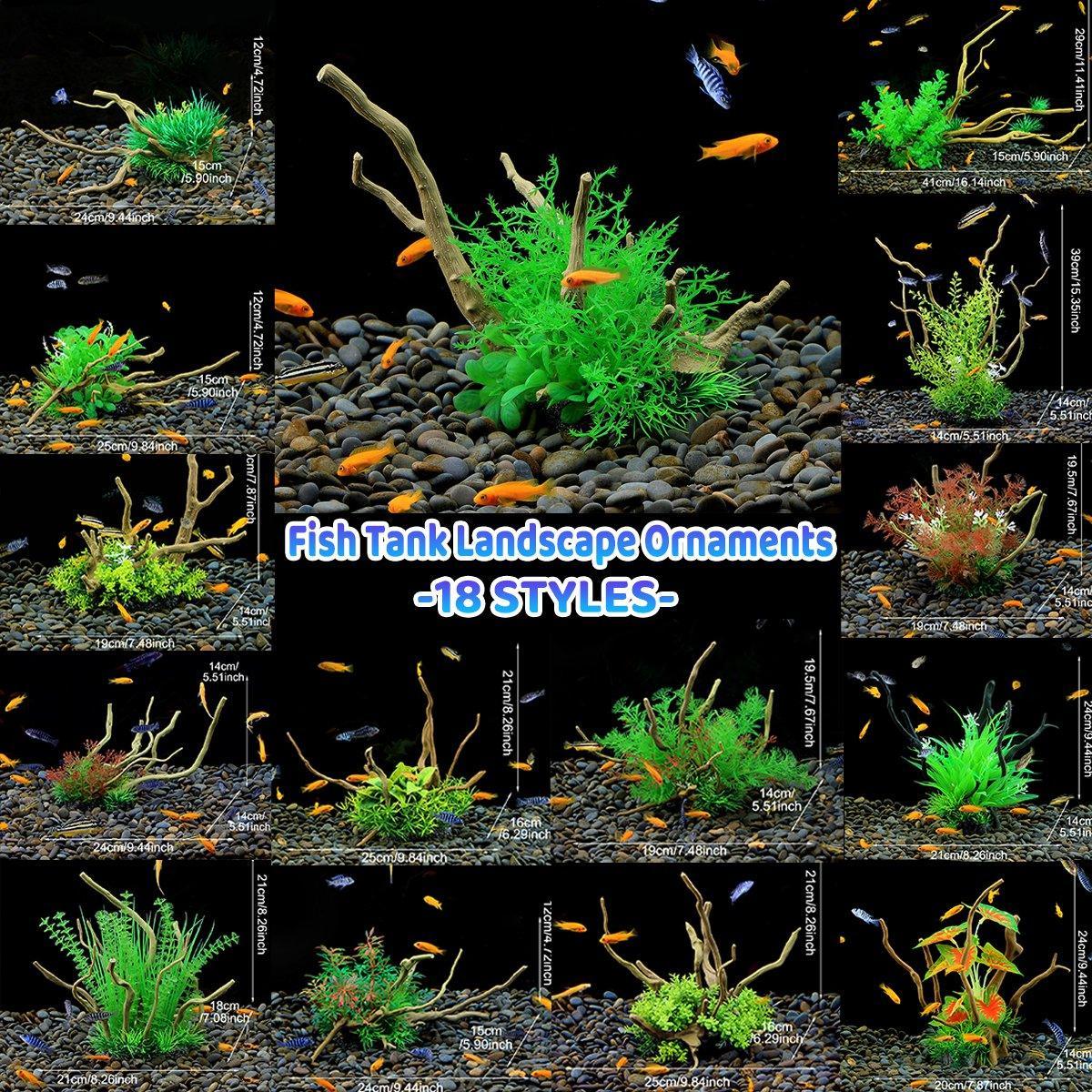 Aquarium Landscaping Decoration Artificial Wood and Plants Fish Tank Ornament - CM1901-Green