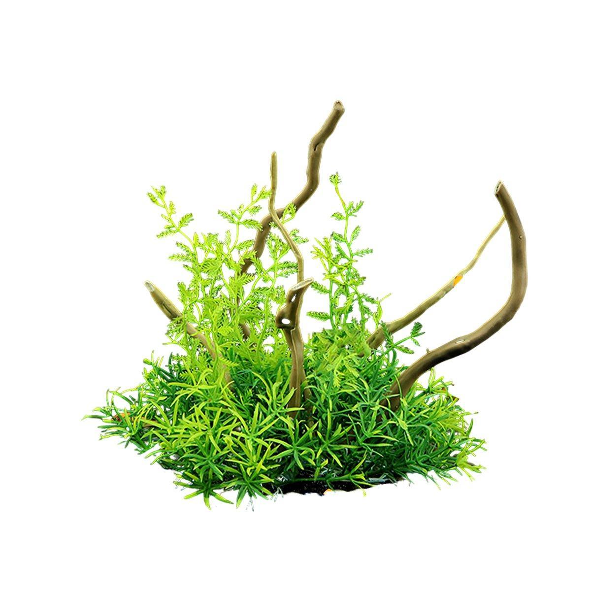 Aquarium Landscaping Decoration Artificial Wood and Plants Fish Tank Ornament - CM1901-Green
