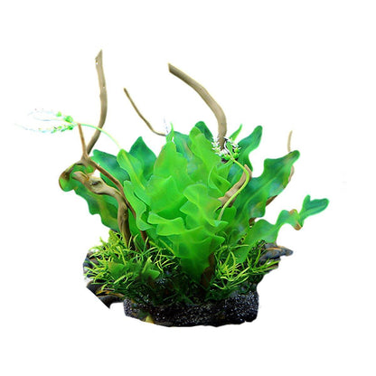 Aquarium Landscaping Decoration Artificial Wood and Plants Fish Tank Ornament - CM1904-Green