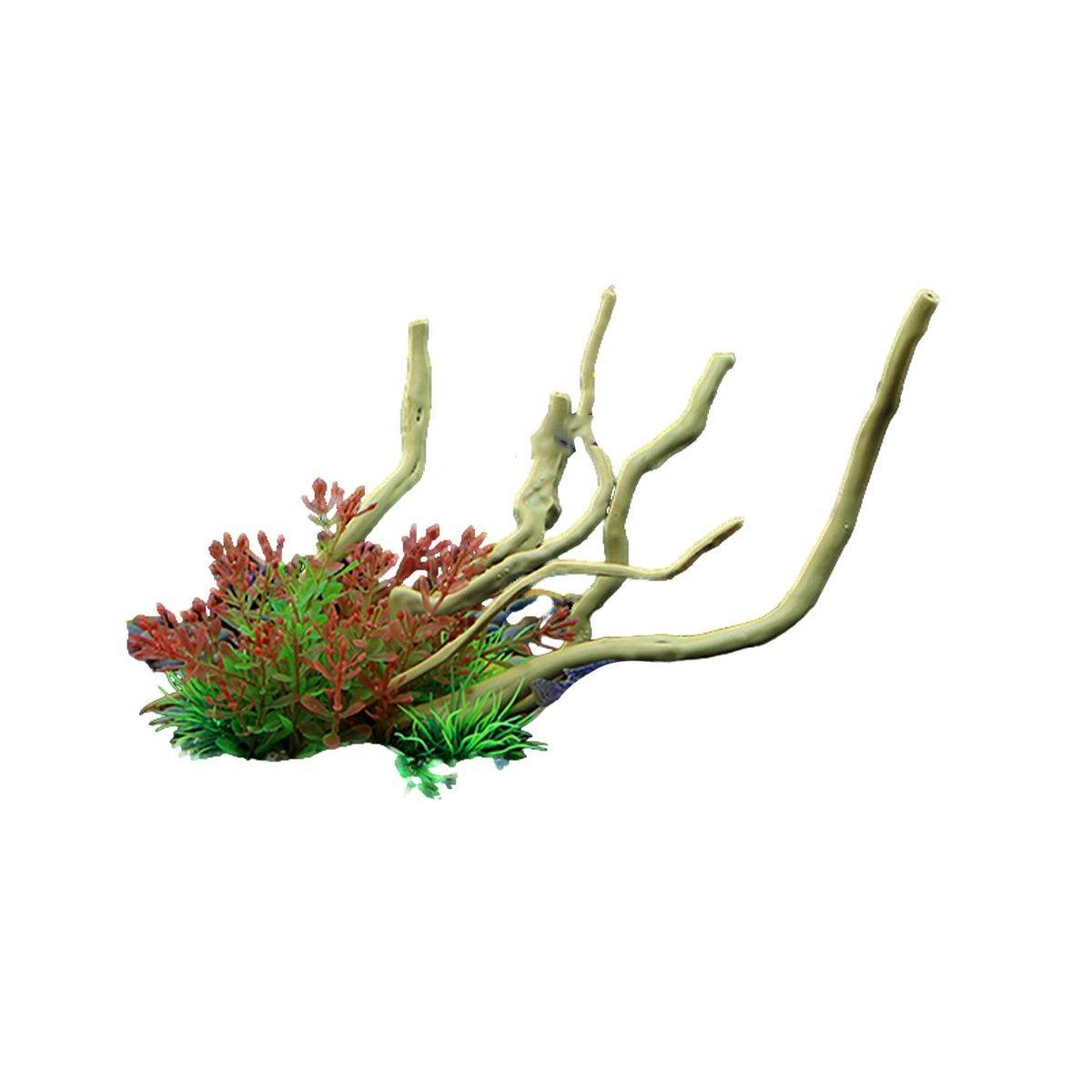 Aquarium Landscaping Decoration Artificial Wood and Plants Fish Tank Ornament - CM2502-Green