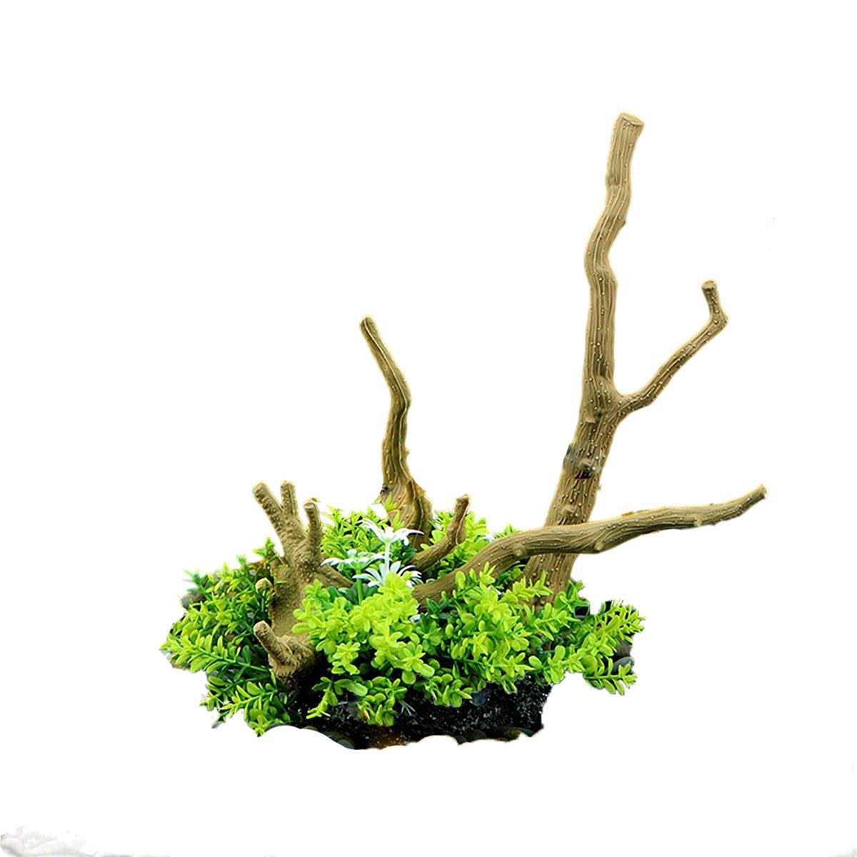 Aquarium Landscaping Decoration Artificial Wood and Plants Fish Tank Ornament - CM2502-Green