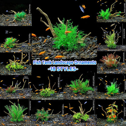 Aquarium Landscaping Decoration Artificial Wood and Plants Fish Tank Ornament - CM2503-Green