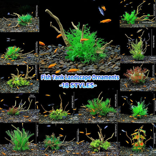 Aquarium Landscaping Decoration Artificial Wood and Plants Fish Tank Ornament - CM2503-Dark Red
