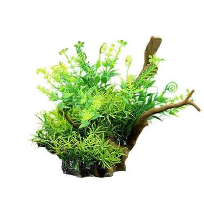 Aquarium Landscaping Decoration Artificial Wood and Plants Fish Tank Ornament - CM3303-Green Orange