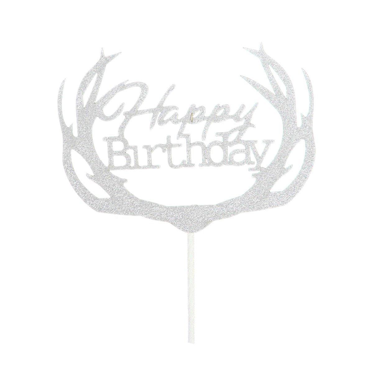 Happy Birthday Cake Topper Colour Printed Acrylic Party Decorations - Black-Deer