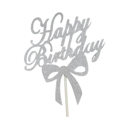 Happy Birthday Cake Topper Colour Printed Acrylic Party Decorations - Gold-Deer