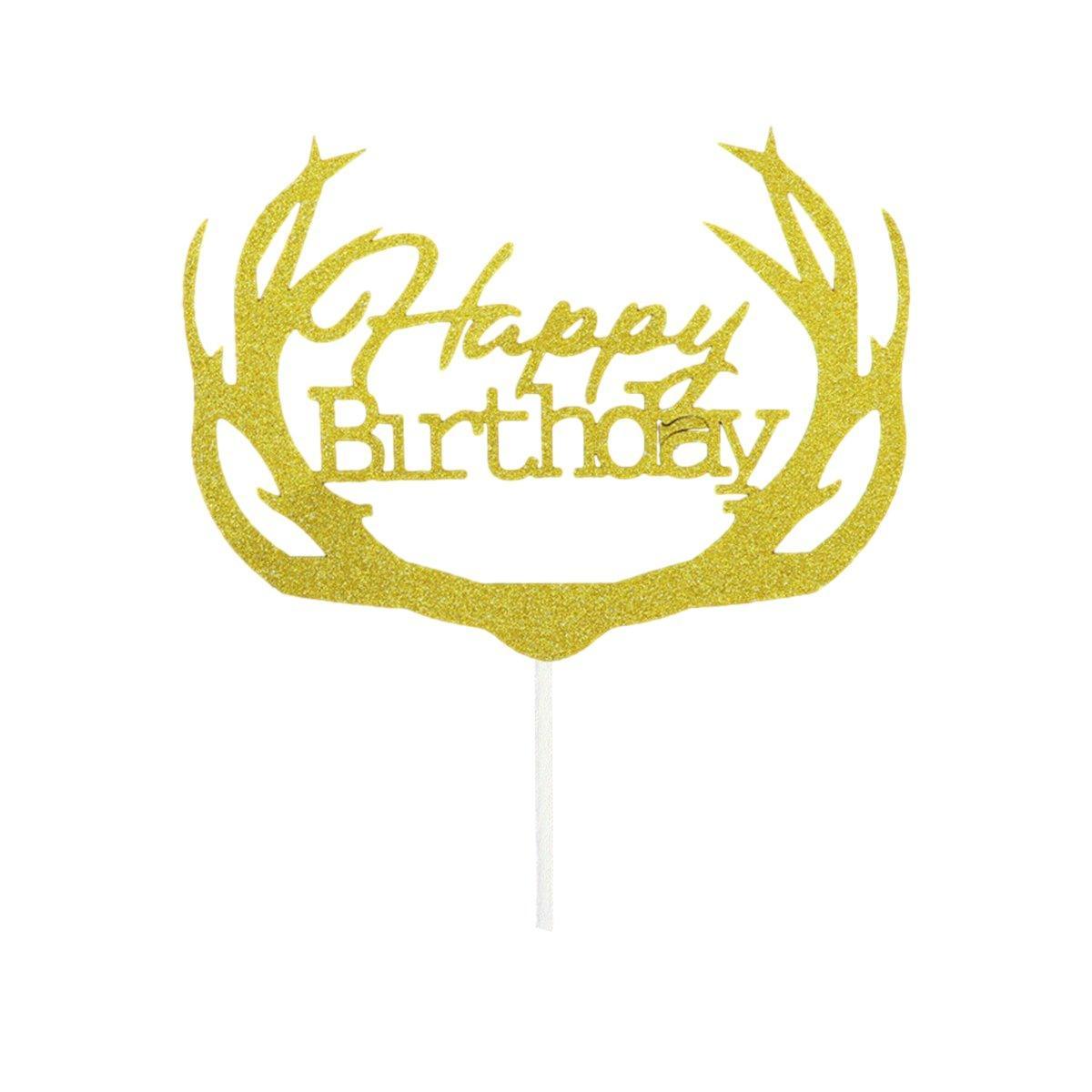 Happy Birthday Cake Topper Colour Printed Acrylic Party Decorations - Rose Red-Deer