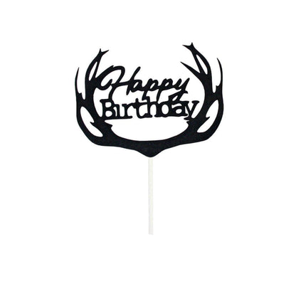 Happy Birthday Cake Topper Colour Printed Acrylic Party Decorations - Rose Red-Deer