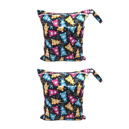 2PCS Cartoon Printed Diaper Bag Double Zipper Washable Storage Organizer - Blue Heart
