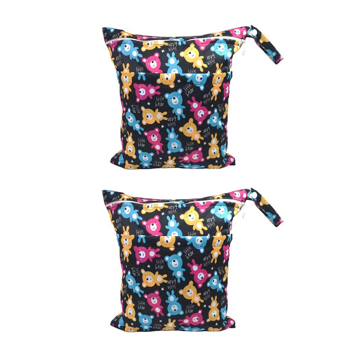 2PCS Cartoon Printed Diaper Bag Double Zipper Washable Storage Organizer - Fox Cone