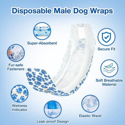 Male Disposable Dog Diapers Leakproof Breathable with Colour Indicator - S 30-48cm