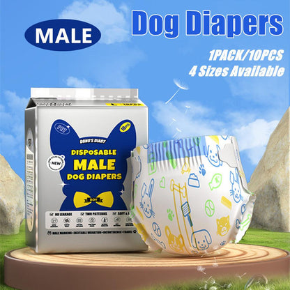 Male Disposable Dog Diapers Leakproof Breathable with Colour Indicator - XS 14-33cm