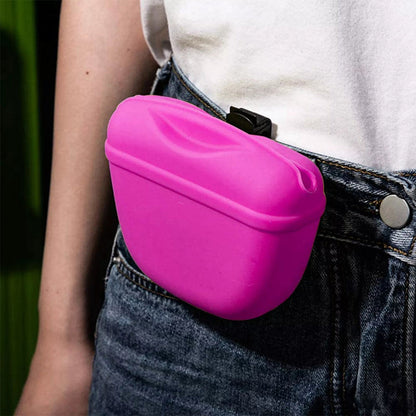 Pet Silicone Training Treat Bag Pouch With Clip Waist Pack Feed Dog - Black