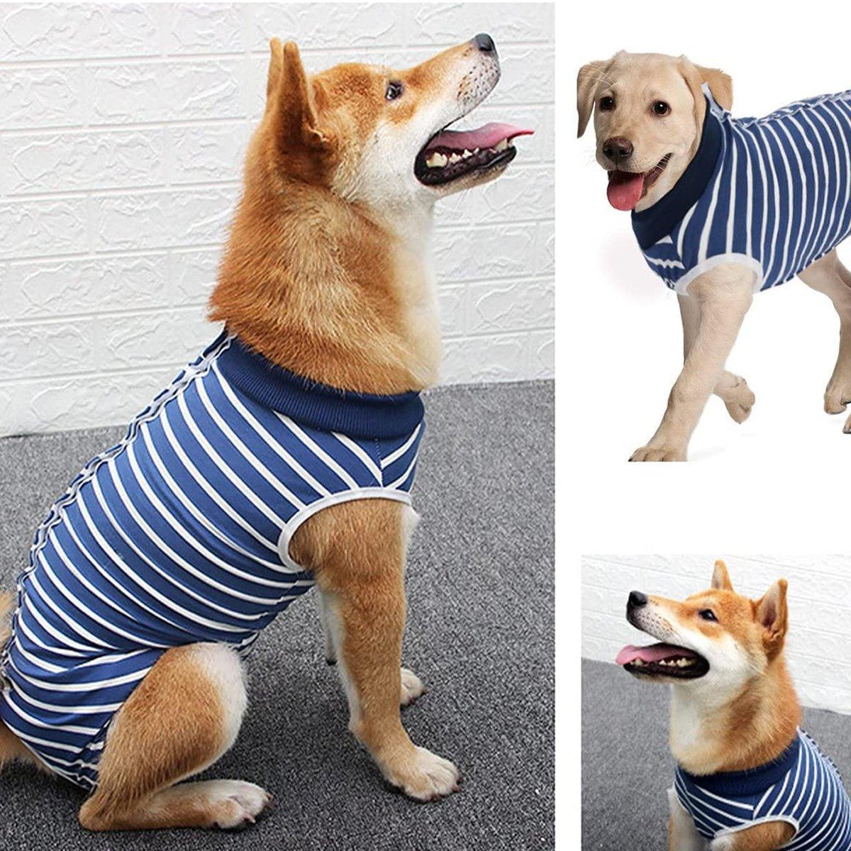 Dog Recovery Suit Anti-Lick Wound Protector Pet Clothing Post-Surgery Belly - Stripes-S
