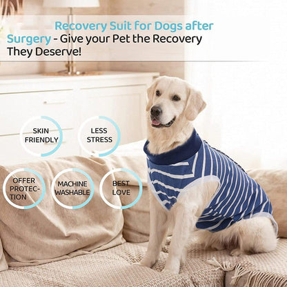 Dog Recovery Suit Anti-Lick Wound Protector Pet Clothing Post-Surgery Belly - Stripes-XL
