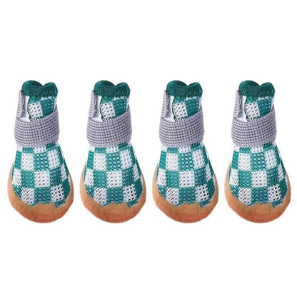 4pcs Breathable Mesh Dog Shoes Small Pets Puppy Paw Protection Summer Boots - Green-4