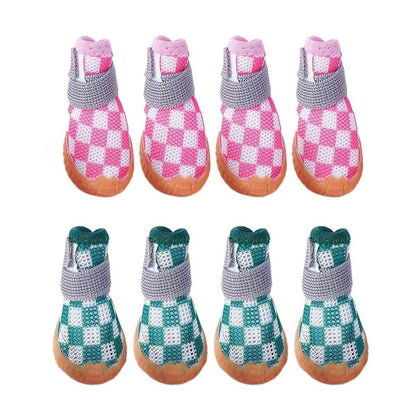4pcs Breathable Mesh Dog Shoes Small Pets Puppy Paw Protection Summer Boots - Pink-5