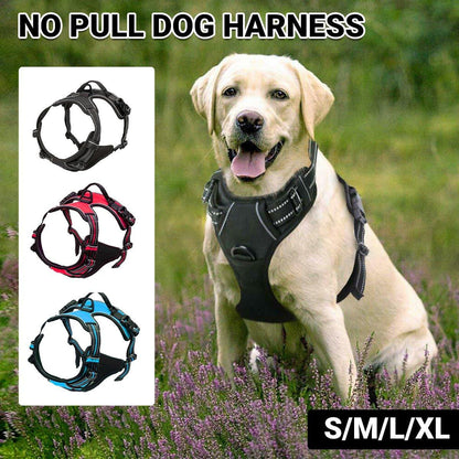 Adjustable No-Pull Dog Harness Vest S-XL Reflective Pet Training Outdoor Handle - Red-M