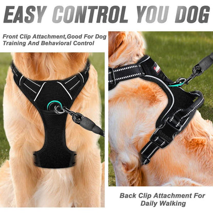 Adjustable No-Pull Dog Harness Vest S-XL Reflective Pet Training Outdoor Handle - Red-M