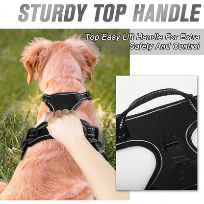 Adjustable No-Pull Dog Harness Vest S-XL Reflective Pet Training Outdoor Handle - Red-M