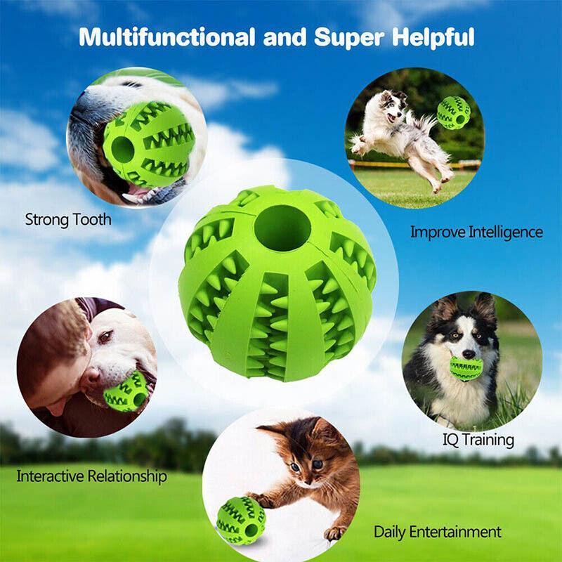 Dog Chew Toy Rubber Ball Treat Dispenser Dental Cleaning Training Play Ball - Yellow Spherical (Large)