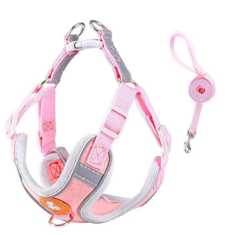 Dog Harness Cat Lead Puppy Leash Vest Mesh Breathe Adjustable Braces Small Pet Pink - M