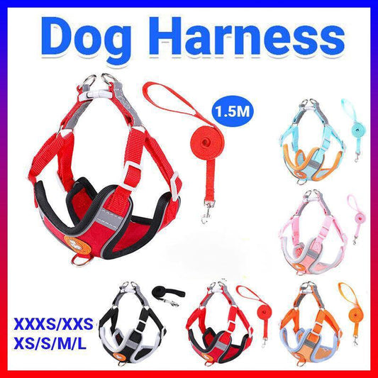 Dog Harness Cat Lead Puppy Leash Vest Mesh Breathe Adjustable Braces Small Pet Red - XS
