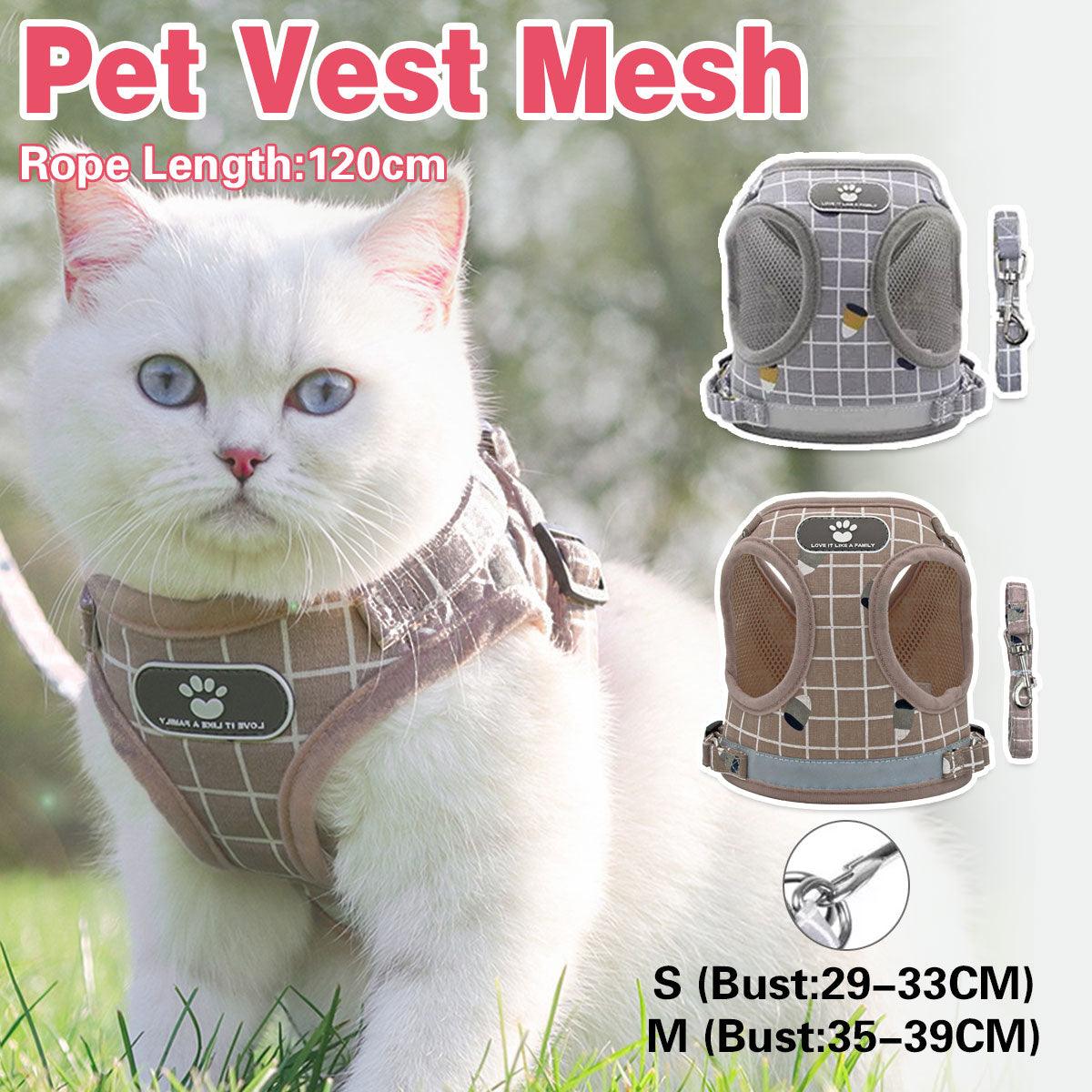 Pink Kitten Dog Cat Walking Harness Lead Leash Collar Pet Vest Mesh Adjustable - M