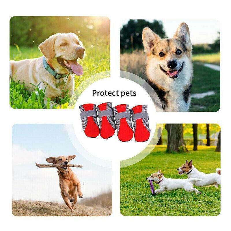 4PCS S Size Anti Slip Waterproof Protective Dog Shoes Rain Boots Pet Socks Booties - Rose Red