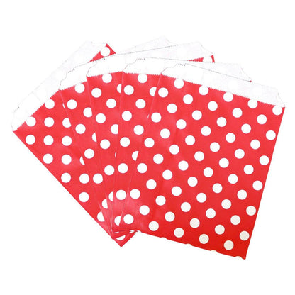 100pcs Colourful Polka Dot Paper Bags for Food Desserts Party Treats Packaging - Red