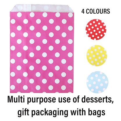 100pcs Colourful Polka Dot Paper Bags for Food Desserts Party Treats Packaging - Yellow