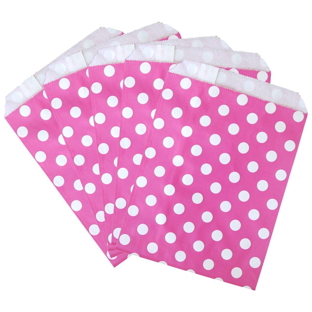100pcs Colourful Polka Dot Paper Bags for Food Desserts Party Treats Packaging - Yellow