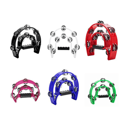 Double Half Moon Tambourine Handheld Musical Percussion Instrument Bell Drum - Blue