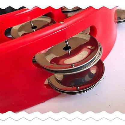 Double Half Moon Tambourine Handheld Musical Percussion Instrument Bell Drum - White