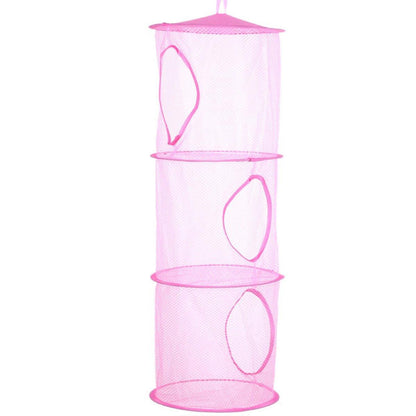 Foldable Clothes Drying Basket Three-layer Hanging Storage Breathable Organizer - Blue