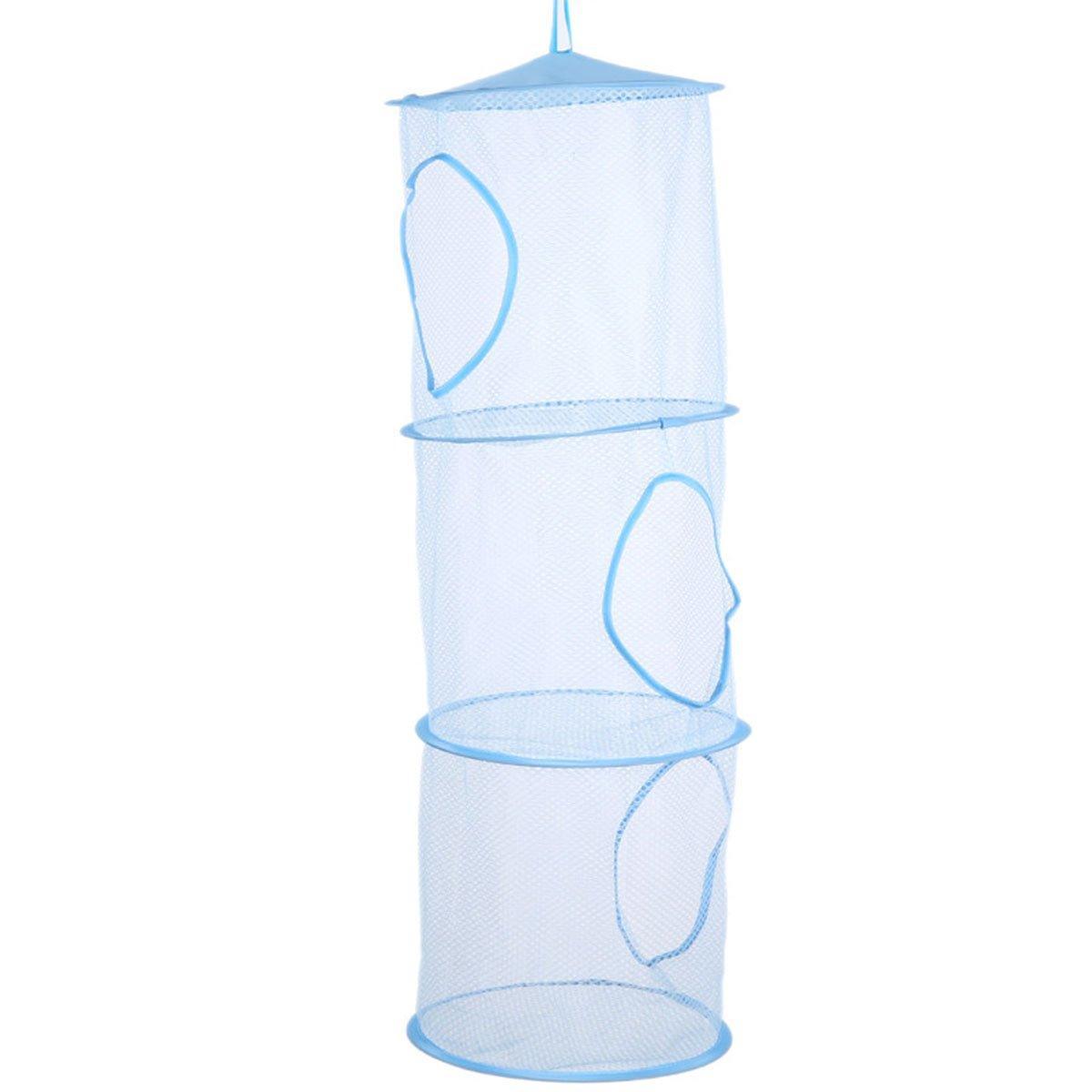 Foldable Clothes Drying Basket Three-layer Hanging Storage Breathable Organizer - Pink