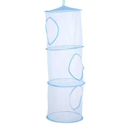 Foldable Clothes Drying Basket Three-layer Hanging Storage Breathable Organizer - Pink
