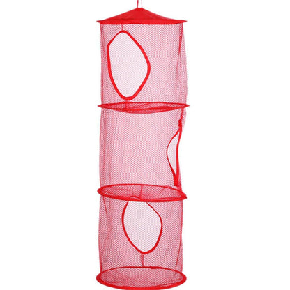 Foldable Clothes Drying Basket Three-layer Hanging Storage Breathable Organizer - Pink