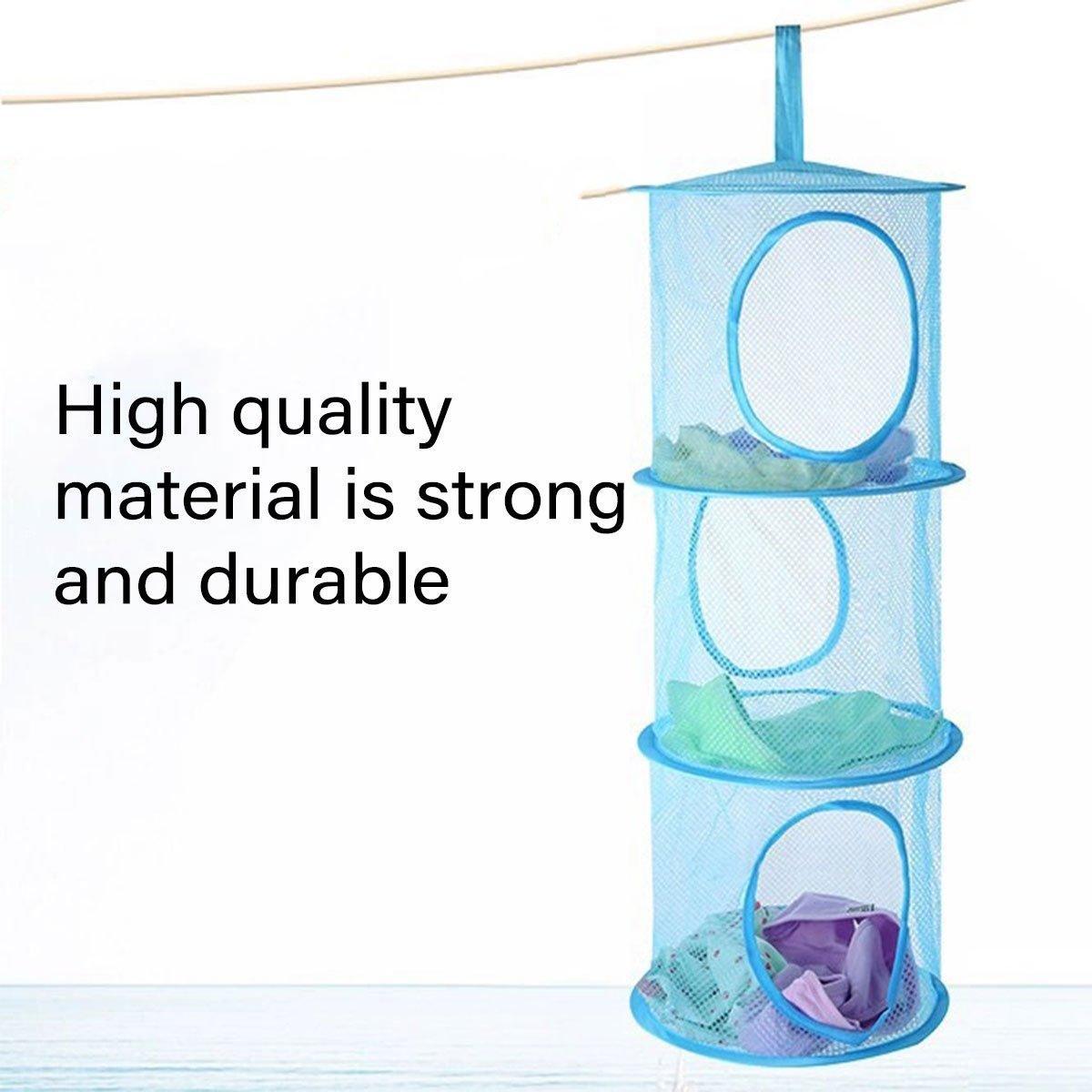 Foldable Clothes Drying Basket Three-layer Hanging Storage Breathable Organizer - Red