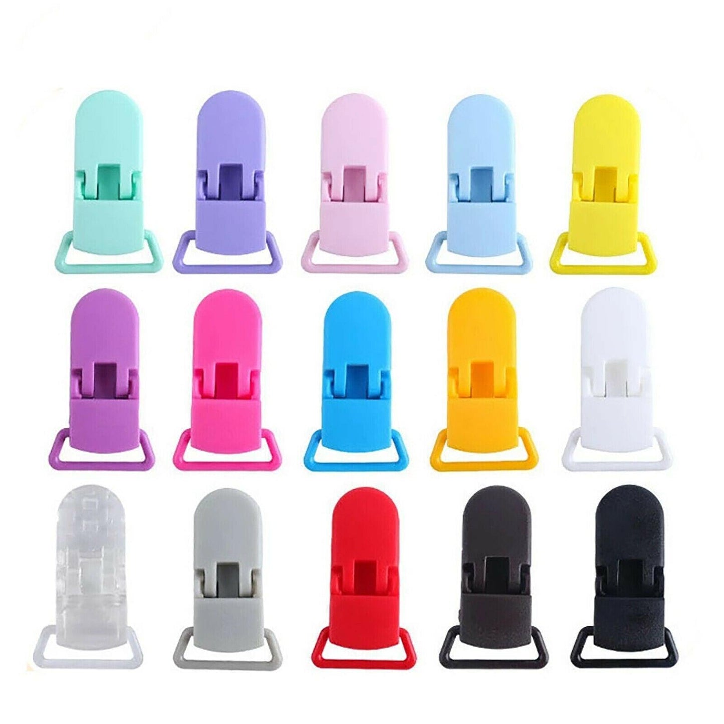 60 Random Colored Plastic Pacifier Dummy Clip Suspender Badge Holder for Crafts