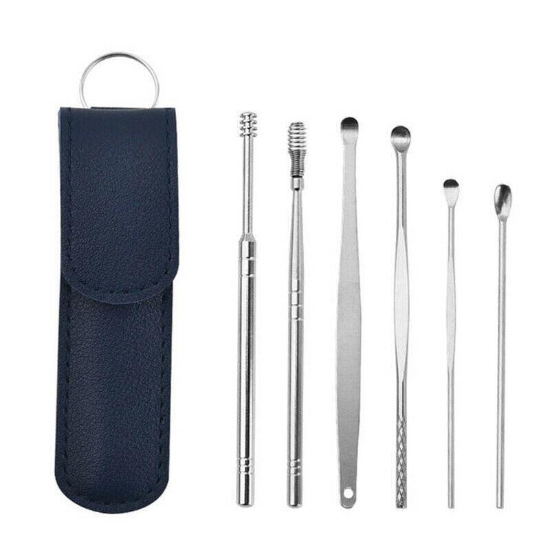 6Pcs Stainless Steel Ear Pick Curette Wax Cleaner Earpick Remover Earwax Removal - Blue