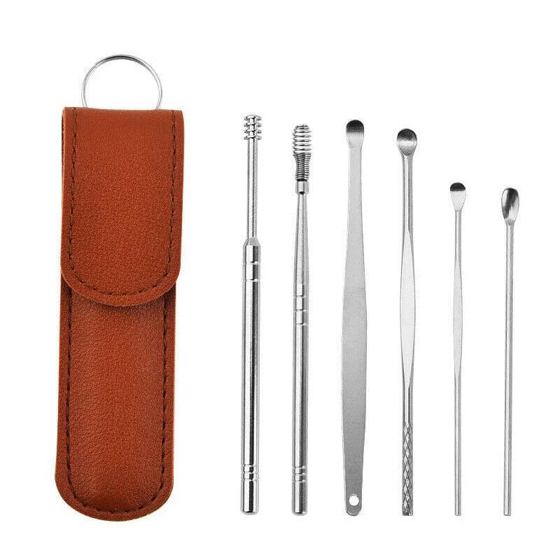 6Pcs Stainless Steel Ear Pick Curette Wax Cleaner Earpick Remover Earwax Removal - Blue